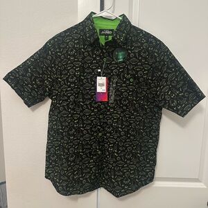 TEE- RRIFIC JARED Alien Invasion GLOW IN THE DARK Button down shirt size Medium